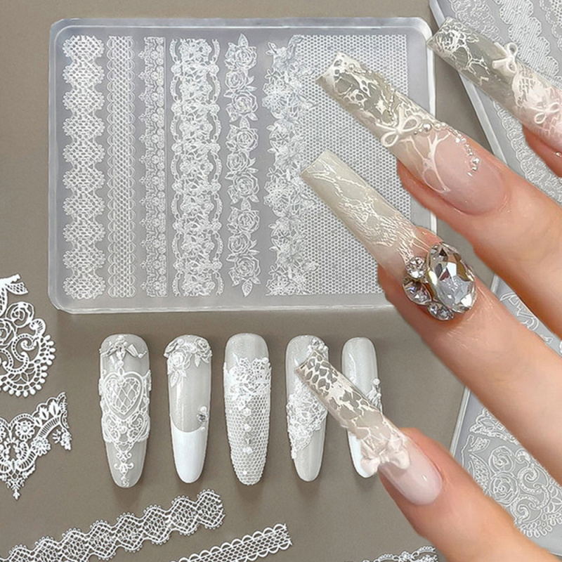 Resin Art Template - 1 Stück Spitzen-3D-Silikon-Nagelformen, Silikon-Rosenblüten, geschnitzte Spitzen-Nagelkunst-Harzformen,