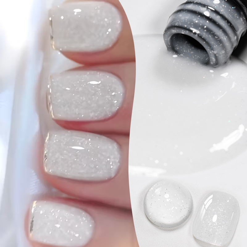 Glitter Powder Resin - 7ml Schneeflocken-Pailletten Glitzer-Gel Nagellack Milchig-Weiß Rosa