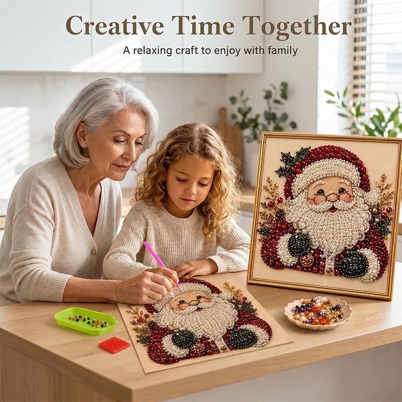 Resin Art Supplies - Weihnachts-Perlen-Diamant-Malerei-Kunstset mit Rahmen, DIY-Perlen-Bastelset für Erwachsene,