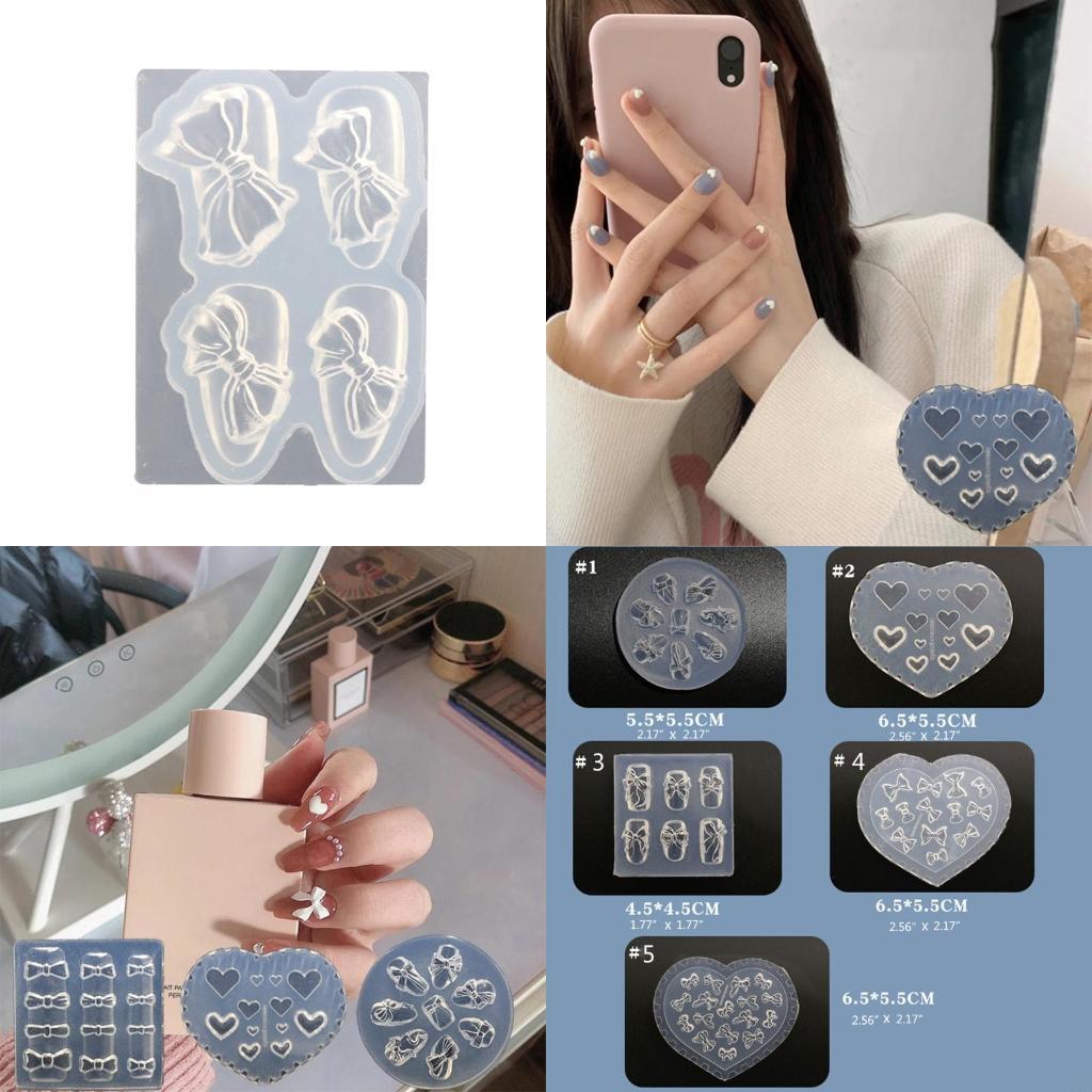 Resin Art Template - Silikon-Nagelschnitz-Gussform, Maniküre-Werkzeuge, 3D-Miniatur-Bowknot-Form, Nagelprägewerkzeug für Frauen