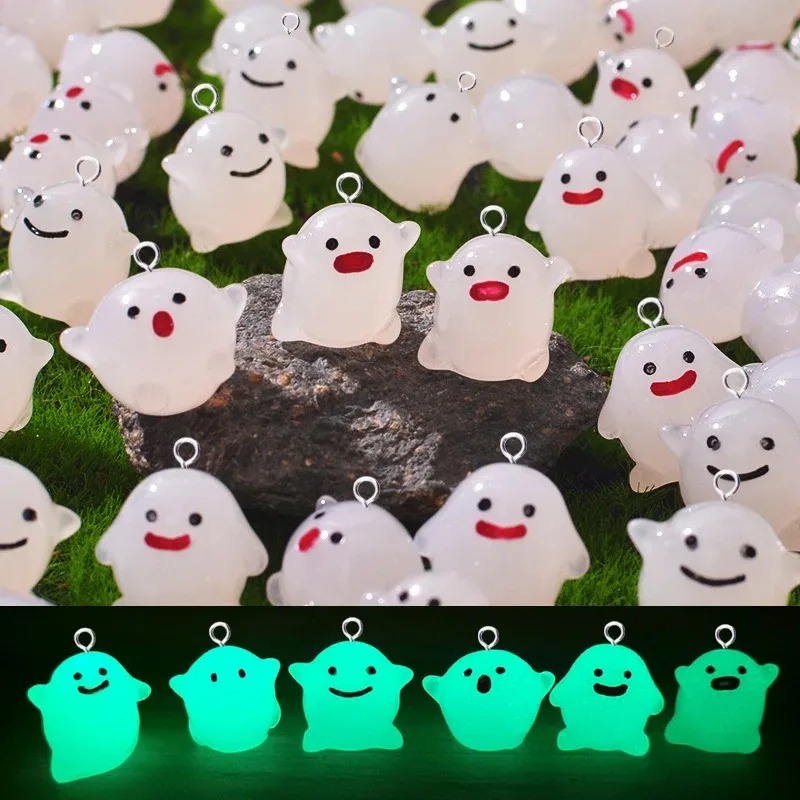 Resin Art Keychain - 10 Stück Niedliche Leuchtende Weiße Geister-Harzanhänger