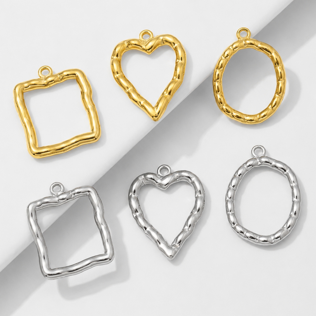 Bezels Pendant Resin - 5 Stück handgefertigte Edelstahl-Schmuckanhänger, hohle, unregelmäßige