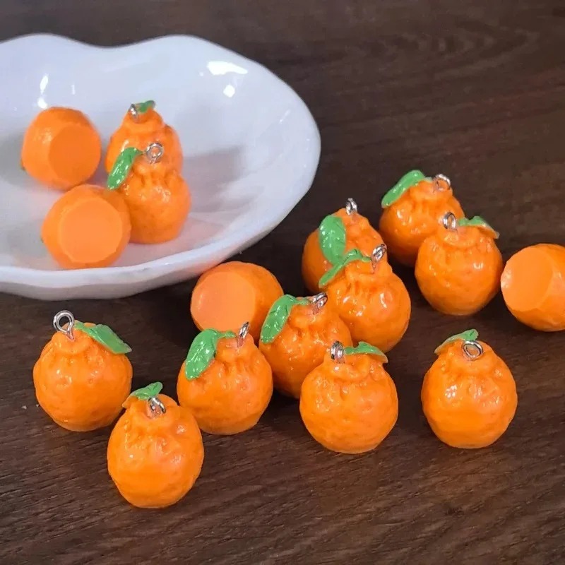 Resin Art Keychain - 10 Stück 3D-Simulations-Dekopon-Mandarinen-Harzanhänger, künstliche Frucht-Tangerine-Anhänger, DIY-Bastelbedarf