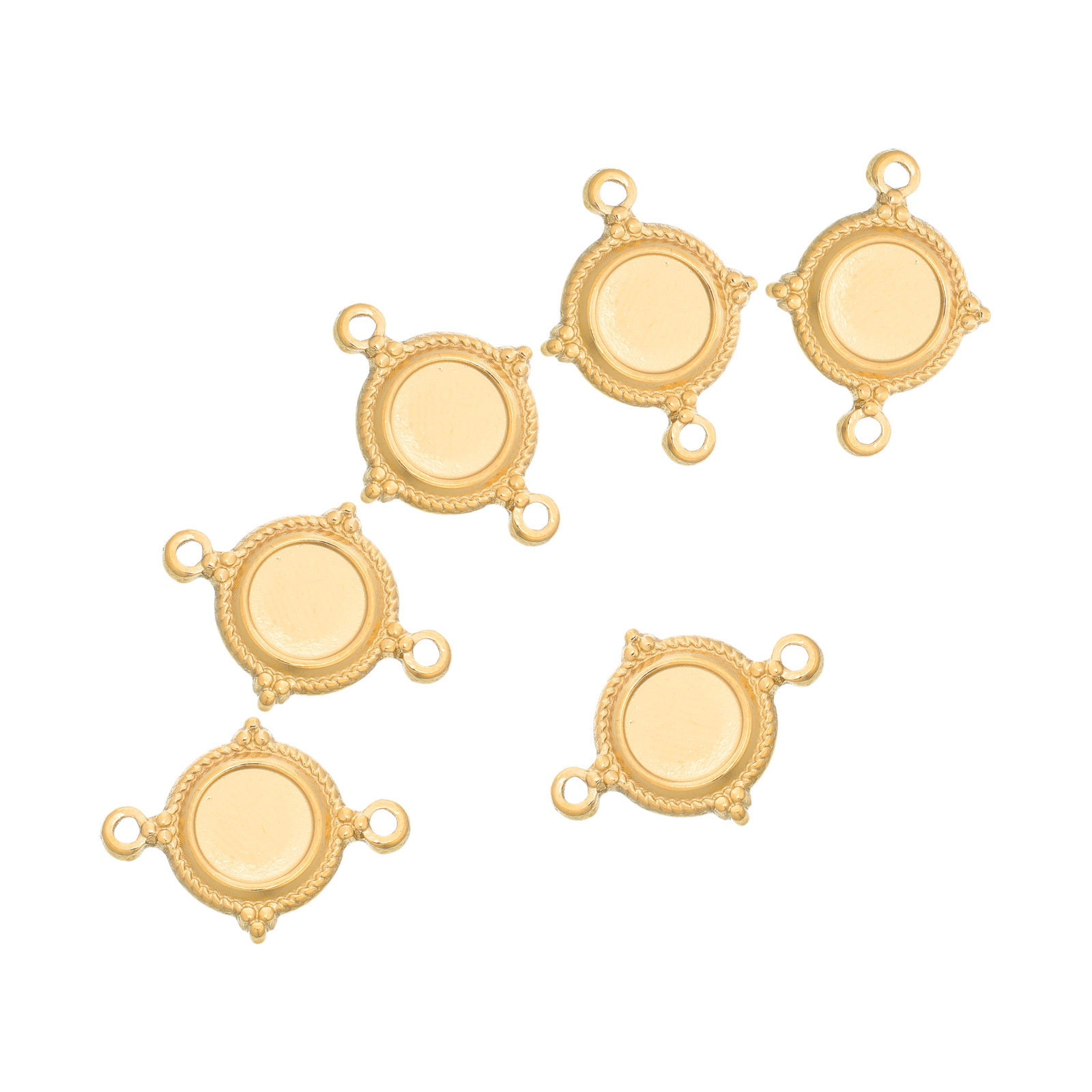 Bezels Pendant Resin - Edelstahl-Anhängerfassungen, 6 Stück, mit doppelten Schlaufen-Verbindern