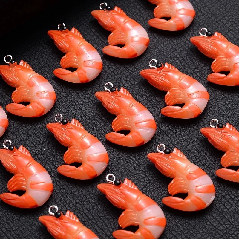 Resin Art Supplies - 10 Stück 3D-Simulierte Hummer-Garnelen-Anhänger, Acrylharz-Cartoon-Meeresfrüchte-Anhänger, DIY-Halsketten-Schmuckherstellungszubehör
